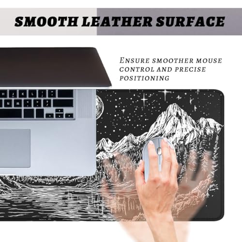 Moon Night Gaming Mouse Pad Dark Mountain Landscape Large Gaming Mouse Mat with Stitched Edges,Non-Slip Waterproof Rubber Base Office Computer Keyboard Laptop 31.5"x11.8" - color: Moon Night, size: 31.5L x 11.8W inches