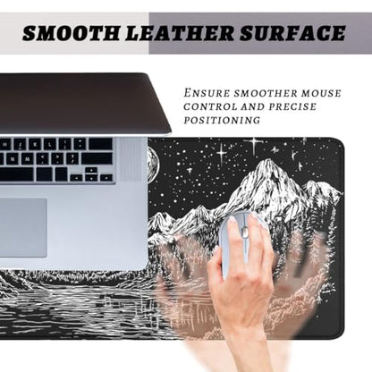 Moon Night Gaming Mouse Pad Dark Mountain Landscape Large Gaming Mouse Mat with Stitched Edges,Non-Slip Waterproof Rubber Base Office Computer Keyboard Laptop 31.5"x11.8" - color: Moon Night, size: 31.5L x 11.8W inches