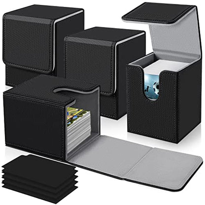 Mlikero 4 Pack Card Deck Box, Commander Deck Box Holds 400+ Single Sleeved Cards with 4 Dividers, Leather Magnetic Card Box Fit for MTG, TCG - color: B2-Black 04, size: B-Vertical
