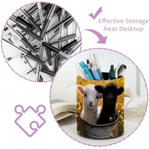 Cute Sheep Pen Holder Pencil Organizer for Desk, 3.1” x 3.1” x 3.9” Pencil Cup Office Supplies, Large Capacity Cute Pen and Makeup Brush Holder for Desktop, Home, School - color: Cute Sheep