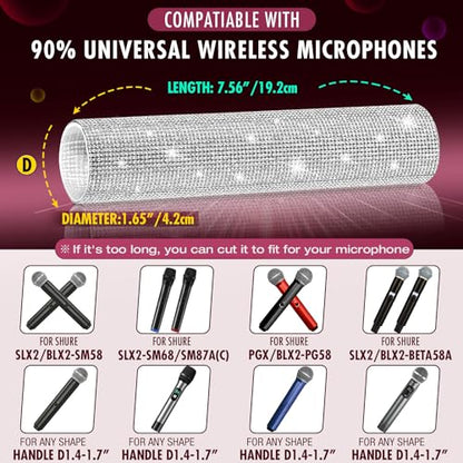 MIC NOT INCLUDED, Facmogu Silver Mic Handle Cover, Rhinestones Mic Handle Sleeve for Party & TV Show, Microphone Cover Sleeve with Sparkly Bling Rhinestones Fit for Most Universal Wireless Microphones - color: Silver