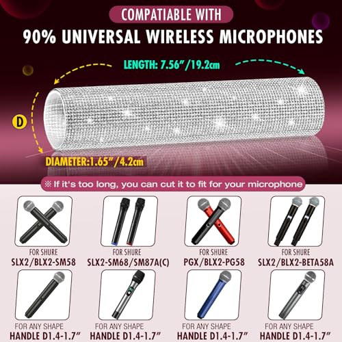 MIC NOT INCLUDED, Facmogu Silver Mic Handle Cover, Rhinestones Mic Handle Sleeve for Party & TV Show, Microphone Cover Sleeve with Sparkly Bling Rhinestones Fit for Most Universal Wireless Microphones - color: Silver