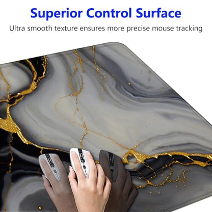 Large Gaming Mouse pad,Grey Gold Marble Anti Slip Rubber Base Mouse pad, Suitable for Computer, Laptop, Office Desk Accessories - color: Grey gold marble