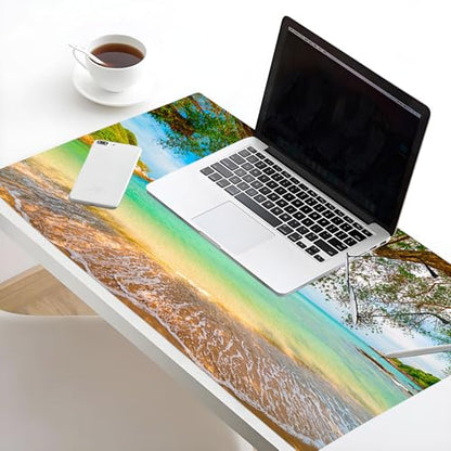 EOBTAIN Beach Mouse Pad Nature Large Extended Gaming Mouse and Keyboard Pad 31.5x15.7 Inch Non-Slip Rubber Extended XXL Mousepad for Office Laptop Computer and Home Desk Mat with Stitched Edges - color: Green