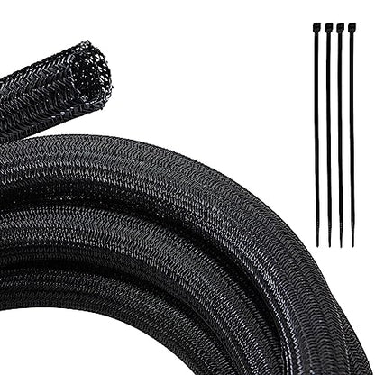 RED WOLF 10 Feet - 3/4" Split Cable Sleeves Cord Management Braided Wire Loom Sleeving Protector Wiring Cable Cover Flexible Self-Wrap for Automotive Home Office Anti-Scratch High-Temperature Black - size: 3/4" x 10FT