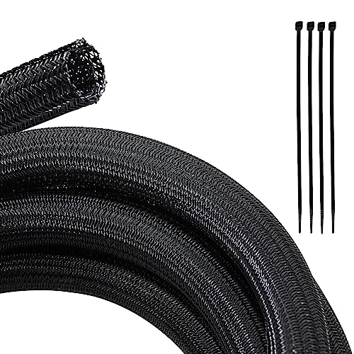 RED WOLF 10 Feet - 3/4" Split Cable Sleeves Cord Management Braided Wire Loom Sleeving Protector Wiring Cable Cover Flexible Self-Wrap for Automotive Home Office Anti-Scratch High-Temperature Black - size: 3/4" x 10FT