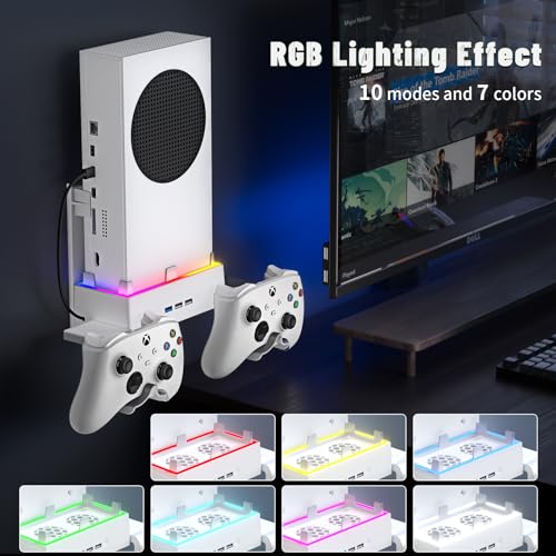 Allnice Wall Mount Cooling Stand for Xbox Series S Accessories, Xbox Series S Wall Mount Vertical Cooling Fan with RGB Light, 3 USB Ports, Adjustable Fans Speed, Controlle Holder