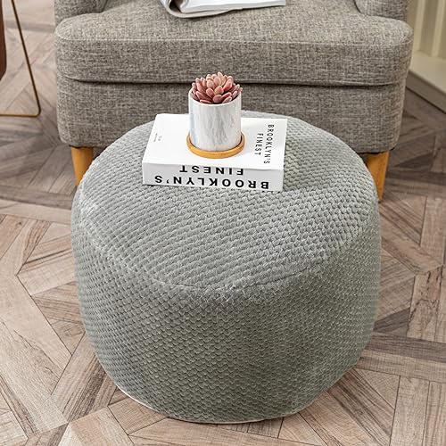 Asuprui Pouf Ottoman Unstuffed Pouf Ottoman Foot Rest No Filler Foot Stool Floor Pouf 20x20x12 Inches Fuzzy Chair Floor Chair Foot Rest with Storage for Living Room Bedroom Light Gray Pouf Cover - color: Light Gray