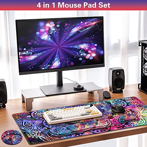 Canjoy Gaming Mouse Pad Set, 4-in-1 XXL Large Mouse Pad + Keyboard Wrist Rest Support+ Coaster, (35.4×15.7 in) Extended Desk Pad Memory Foam Non-Slip Desk Mat for Home Office - color: Purple Mandala