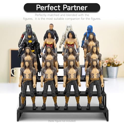 6 inch Acrylic Riser Display Shelf,Clear Action Figures Stands With PEG,4 Tier Toy Collectibles Organizer Compatible with 1/12 Scale Action Figure Toy (Only Fit For 6 inch SW Black Series Figure Toy-Black) - color: Only Fit For 6 inch SW Black Series Figu
