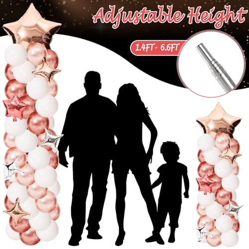 Gejoy 110 Pcs Champagne Rose Gold Balloons Column Stand Kit Adjustable Tower Stand from 1.4 to 6.6 ft with Bases for Back to School Wedding Birthday Baby Shower Party - color: Champagne, Rose Gold