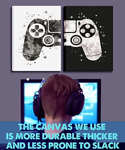 Framed Gaming Room Decor Video Game Themed Wall Art Canvas Framed Black and White Posters Prints Paintings Pictures for Kids Teen Art Gamer Print Poster Boys Decoration Playroom Boy Bedroom Home - size: 12”Wx16”H×2piece