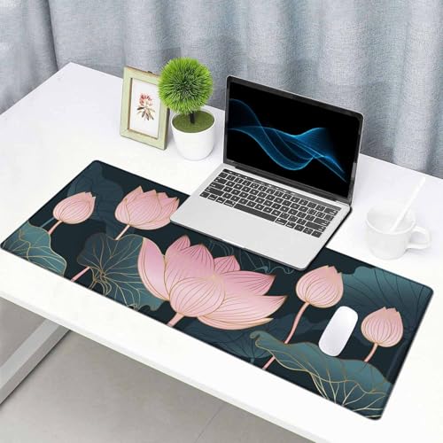 Large Gaming Mouse Pad with Stitched Edges, Lotus Flowers Desk Mat, Extended XL Keyboard Pad, Non-Slip Rubber Base Desk Pad for Keyboard and Mouse, 35.4X15.7 inch - color: Lotus Flowers, size: 35.4L x 15.7W inches