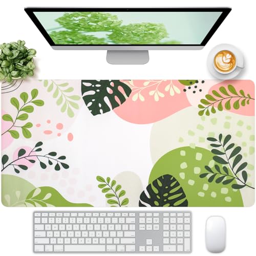 Cute Desk Mat, Desk Matt for Desktop, Leather Mouse Pad, Waterproof Large Keyboard Pad, Anti-Slip Computer mat, Keyboard and Mousepad for Women Office Decor (31.5"x15.7") - color: Pinkleaf, size: 31.5" x 15.7"