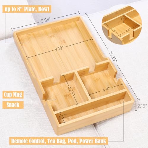 Nnewvante Couch Tray, 2-in-1 Insert & Flat Sofa Organizer Bamboo with 2 Cup Holders,Fits Seat Gaps or Ottomans,for Snacks, Drinks, Remotes,15.35x9.84-inch - color: Bamboo