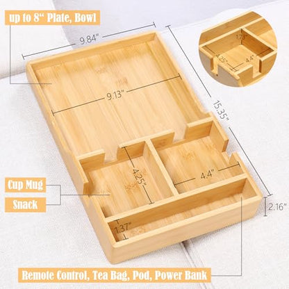 Nnewvante Couch Tray, 2-in-1 Insert & Flat Sofa Organizer Bamboo with 2 Cup Holders,Fits Seat Gaps or Ottomans,for Snacks, Drinks, Remotes,15.35x9.84-inch - color: Bamboo