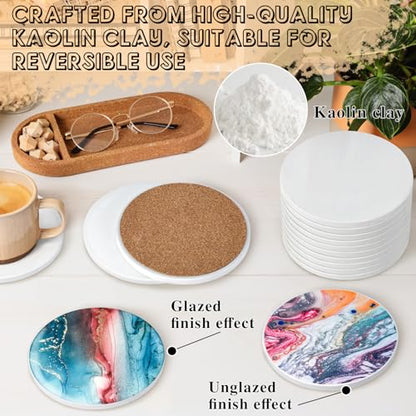 24 Pieces Sublimation Coasters, GOH DODD Glossy Ceramic Tiles Glazed Blanks with Cork for DIY Alcohol Ink Heat Transfer Painting Housewarming Gifts Wedding Arts Crafts School Education, Round, 4 Inch - size: 4 Inch-24 Pieces-Round