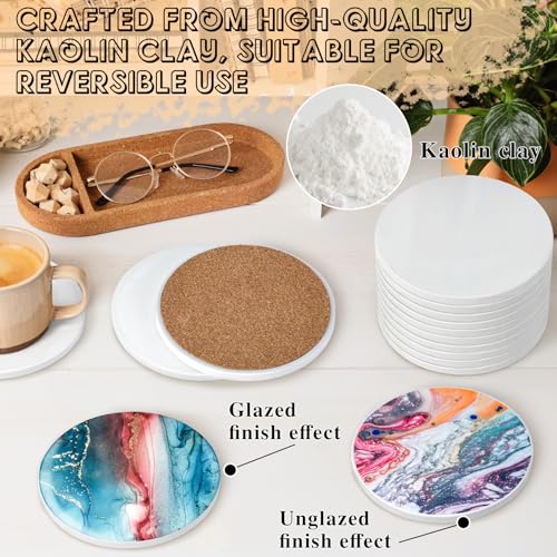 24 Pieces Sublimation Coasters, GOH DODD Glossy Ceramic Tiles Glazed Blanks with Cork for DIY Alcohol Ink Heat Transfer Painting Housewarming Gifts Wedding Arts Crafts School Education, Round, 4 Inch - size: 4 Inch-24 Pieces-Round