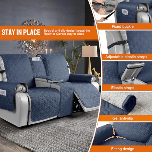 VANSOFY Loveseat Recliner Cover with Console 100% Waterproof Sofa Slipcovers Non-Slip Reclining Couch Cover Split Sofa Covers Furniture Protector for Pets, Dogs(Navy Blue) - color: Navy Blue