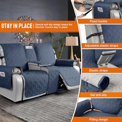 VANSOFY Loveseat Recliner Cover with Console 100% Waterproof Sofa Slipcovers Non-Slip Reclining Couch Cover Split Sofa Covers Furniture Protector for Pets, Dogs(Navy Blue) - color: Navy Blue