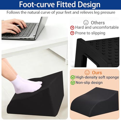 Foot Rest for Under Desk at Work, Ergonomic Under Desk Footrest with Washable Cover for Office, Home & Gaming Leg Elevation Pillow Black - color: A-black