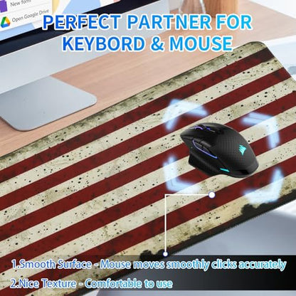 American Flag Gaming Mouse Pad, Large Mouse Pad for Desk Mat XL Mousepad, Stitched Edges Non-Slip Rubber Base Mouse Pads for Computers Laptop (USA Flag-Large-White) - color: USA Flag-Large-White