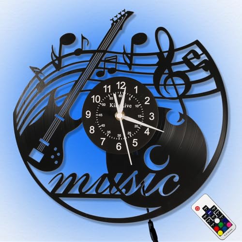 KingLive Music Vinyl Record Wall Clock, Music Room Decoration, Music Theme Wall Clock. (Music D) - color: Music D Led
