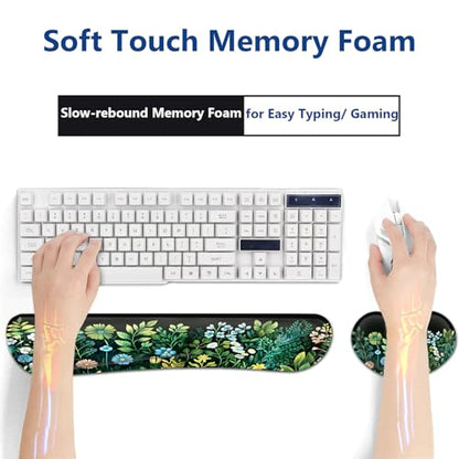 Large Mouse Pad + Keyboard Wrist Rest Set, Extended Gaming Mousepad (31.5X11.8 inch) with Non-Slip Rubber, Ergonomics Memory Foam Mouse Wrist Rest Support, Green Garden Pattern XXL Desk Pad - color: Yu-Mouse Pad-3-B39