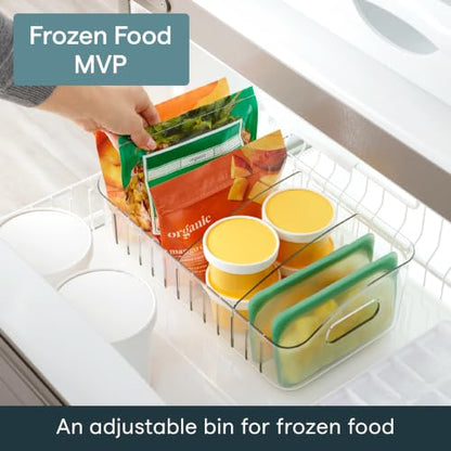 YouCopia FreezeUp Freezer Bin 15", BPA-Free Clear Fridge Organizer with Adjustable Dividers and Handles for Frozen Food and Leftovers - size: 15" Deep
