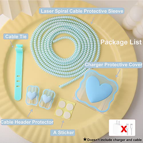 Compatible with iPhone 18W/20W USB-C Charger Cover Lovely 3D Love Heart Waves Clear Soft Charger Protector Cute Cable Saver for iPhone 11 12 13 14 Pro Max Fast Power Adapter, Blue 1 (5in1) - color: Blue 1 (5 in 1)