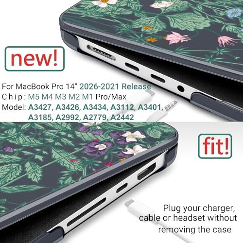 DONGKE Case for MacBook Pro 14 Inch (2026-2021 Release, M5 M4 M3 M2 M1 Pro/Max Chip), Plastic Slim Hard Shell Protective Cover with Keyboard Cover & Screen Protector, Garden Florals - color: Garden Florals