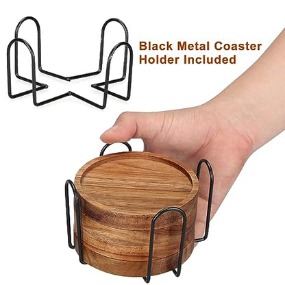 4 Pcs Farmhouse Wooden Coasters with Holder Cute Wood Drink Coaster Set Outdoor Beer Costers Home Decoration Coffee Table Decor Gift Cup Coaster Bar Kitchen Dining Table Accessories Modern Coasters - style: 4 Pcs Round