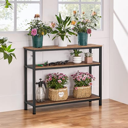 Yaheetech Industrial Console Table, 3 Tier Entryway Table with Storage Shelves, Narrow Sofa Tables for Living Room, Foyer, Hallway, Entrance, Metal Frame, Rustic Brown - color: Rustic Brown