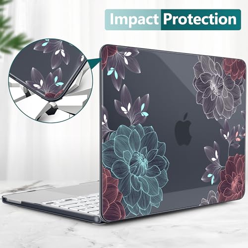 DONGKE Compatible with MacBook Neo 13 Inch Case 2026 A3404 A18 Pro chip & Touch ID, Plastic Hard Shell with Keyboard Cover, Screen Protector & Dust Plugs, Dahlia Flowers - color: Dahlia Flowers
