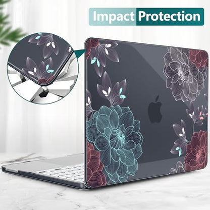 DONGKE Compatible with MacBook Neo 13 Inch Case 2026 A3404 A18 Pro chip & Touch ID, Plastic Hard Shell with Keyboard Cover, Screen Protector & Dust Plugs, Dahlia Flowers - color: Dahlia Flowers