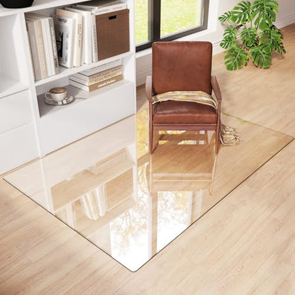 Tempered Glass Chair Mat 60"x40" – Ultra-Clear Office Chair Mat for Hardwood Floors & Low-Pile Carpets – Heavy-Duty 0.2" Scratch-Resistant Surface with Non-Slip Pads – Supports 1,000 lbs - size: 60"x40"