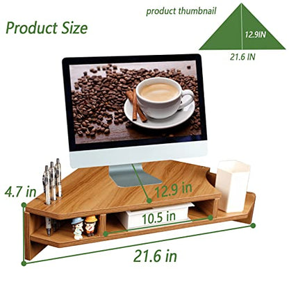 Triangle Monitor Stand Riser, Wooden Triangle Desktop Computer Stand with Office Organization, Walnut Color