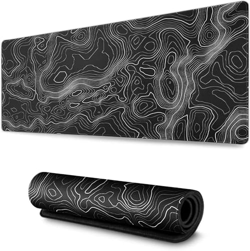 AQQA Large Mouse Pad Mat (35x17 in) Extended XXXL Gaming Mouse Pad with Non-Slip Rubber Base,Background Topographic Map Lines Contour Geographic for Gaming Office Laptop Computer Men Women - color: Black, size: 17L x 35W inches