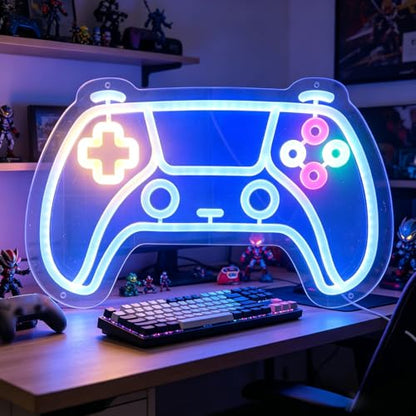 Gamer neon sign for room decor, 15 * 9 inch Blue Gaming Neon Signs with USB Power and Dimmer Switch for wall decor,teen boy room decor,gifts for teen boys,men,Kids - style: blue-gamepad