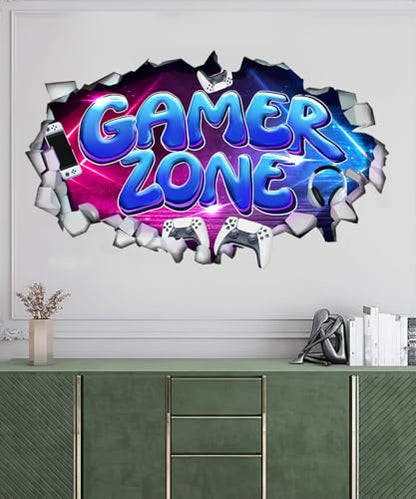YIMEHDAN Large 3D Gamer Zone Wall Decals (20.7”x34.6”), Video Gaming Vinyl Wall Stickers for Game Lover, Removable Video Game Artwork for Boys Playroom Bedroom Decor - style: game3
