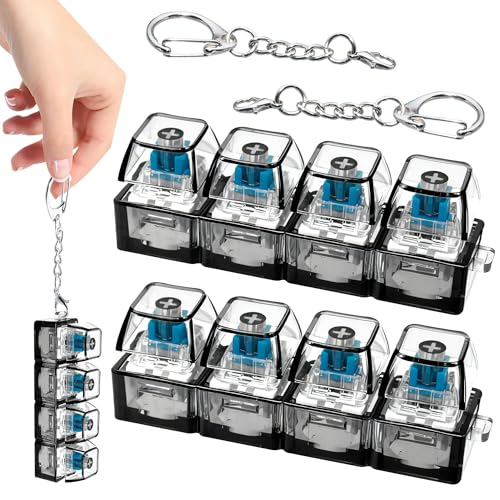 2 PCS 4-in-1 Keyboard Fidget Toy Keychain, Finger Clicky Button Toy Stress Relief Keychain with Swappable Keycaps, Mini Mechanical Key Fidget for Office Desk Focus Gifts (Transparent Black) - color: Transparent Black