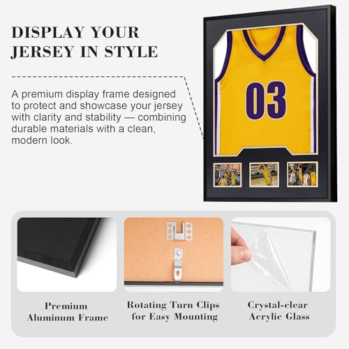 Aluminum Jersey Display Frame Case Large Shadow Box Jersey Frame with Photo Slots 98% UV Protection Clear Acrylic for Football, Hockey, Basketball, Baseball Shirt Ideal Gift for Sports Fans - color: Jersey Frame 9