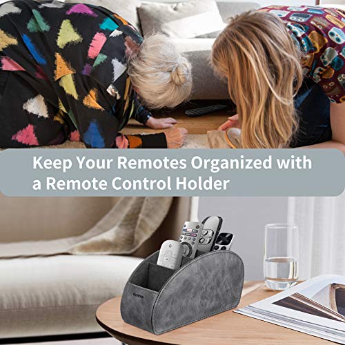 Remote Control Holder with 5 Compartments, KENOBEE Anti-slip Desktop Caddy Storage Organizer for Remote Controllers, Office Supplies, Makeup Brush, Media Accessories, Gray - color: Gray, size: Small