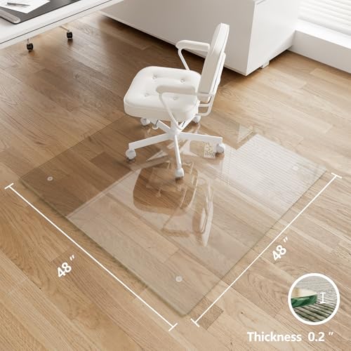 Koonmi Chair Mat for Carpet, Tempered Glass 48"x48" Office Chair Mat, Glass Floor Mat for Office Chair with Rounded and Polished Edges, Ideal for Hardwood Floor, Carpet, Office, Desk, Rolling Chair - color: Transparent, size: 48"x48"