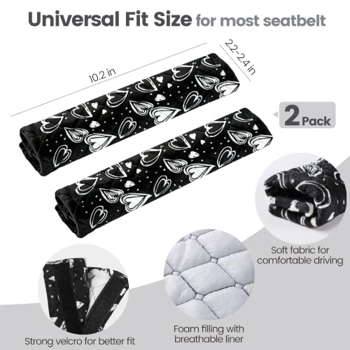 Amooca Soft Auto Seat Belt Cover Seatbelt Cushions Shoulder Pad 2 PCS for a More Comfortable Driving Compatible with All Cars and Backpack Cute Black Heart - color: Black Heart