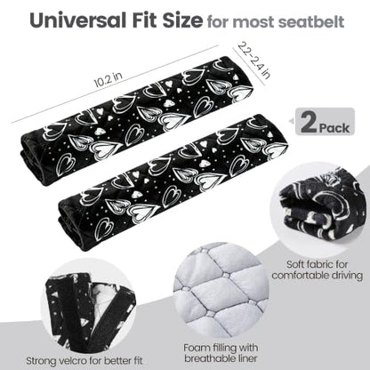 Amooca Soft Auto Seat Belt Cover Seatbelt Cushions Shoulder Pad 2 PCS for a More Comfortable Driving Compatible with All Cars and Backpack Cute Black Heart - color: Black Heart