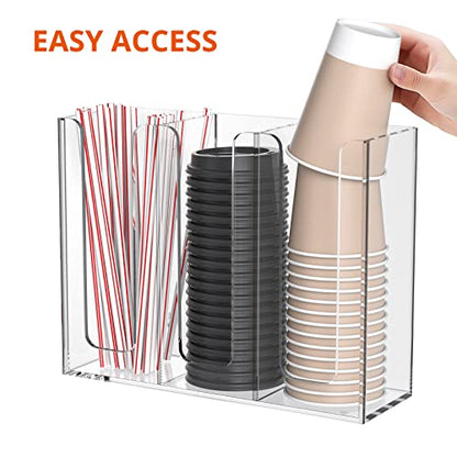 Richboom Acrylic Coffee Cup and Lid Storage Organizer Holder, 3 Compartments, Clear - color: Clear-3 Compartment