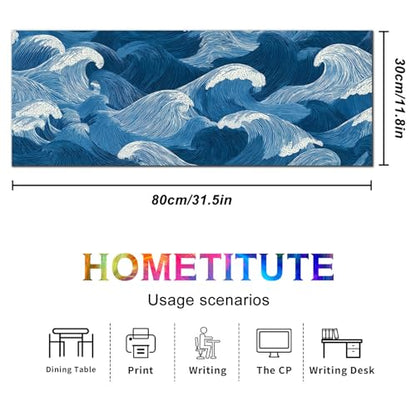HOMETITUTE Ocean Wave Line Art XL Mouse Pad Gaming Mousepad 31.5x11.8 Inch Non-Slip Keyboard Desktop Protector Mat Diatomite Large Mouse Pad for Home and Office Desk Accessories - color: Ocean Wave Line Art