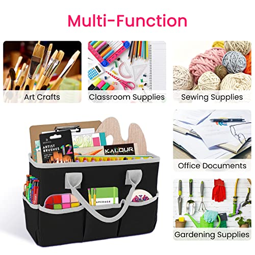 Desktop Tote and Stock Organizer, Teacher Helper Tote Bag Organization for Arts, Books, Stationery, Office Desk Organizer, Make-up Storage Tote with Handles for Travel, Black-Gray - color: Black-Gray