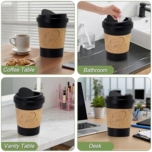 Soddeph Plastic Mini Trash Can with Swing-Top Lid, 0.9 Gallon Desktop Waste Bin for Coffee Table, Office, Small Countertop Wastebasket for Counter, Vanit (Black, Small) - color: Black
